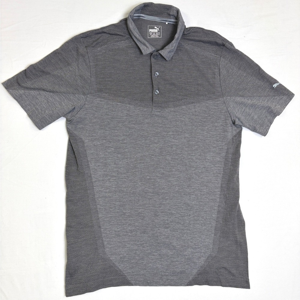 Puma DryCell Mens Large Gray Heather Textured Knit Golf Performance Polo Shirt